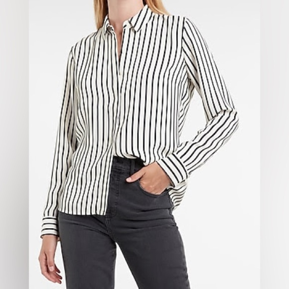 Express Striped Button Up Portofino Shirt XS